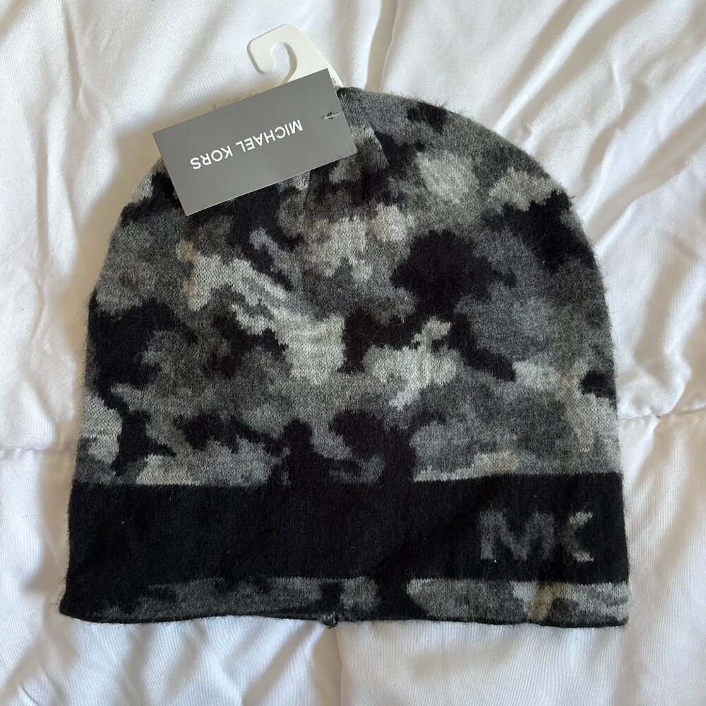 Michael Kors Knit Unisex Graphic Logo Camo Grey Black Beanie Hat Techwear Urban